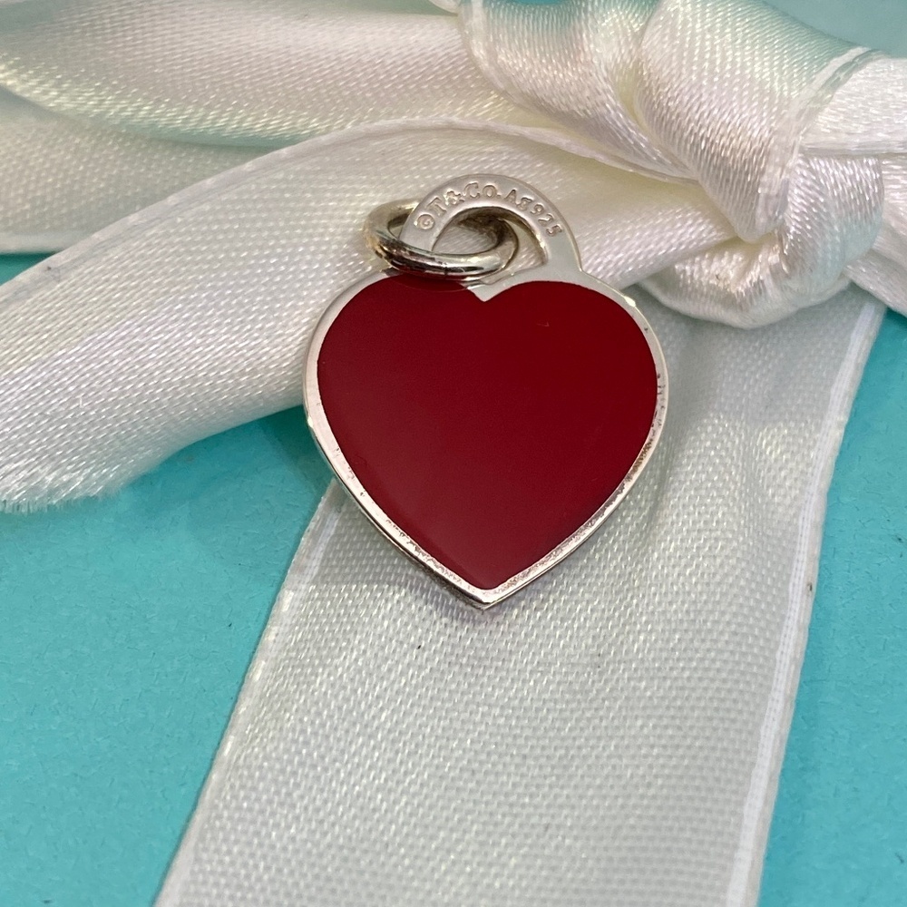 Tiffany & Co. Small Red Enamel Heart Charm & Packaging NEW in box
